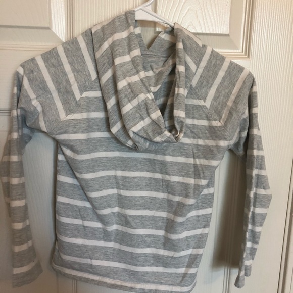 Lacoste Kids Striped Gray Hooded Sweatshirt Size 8 - Picture 5 of 5